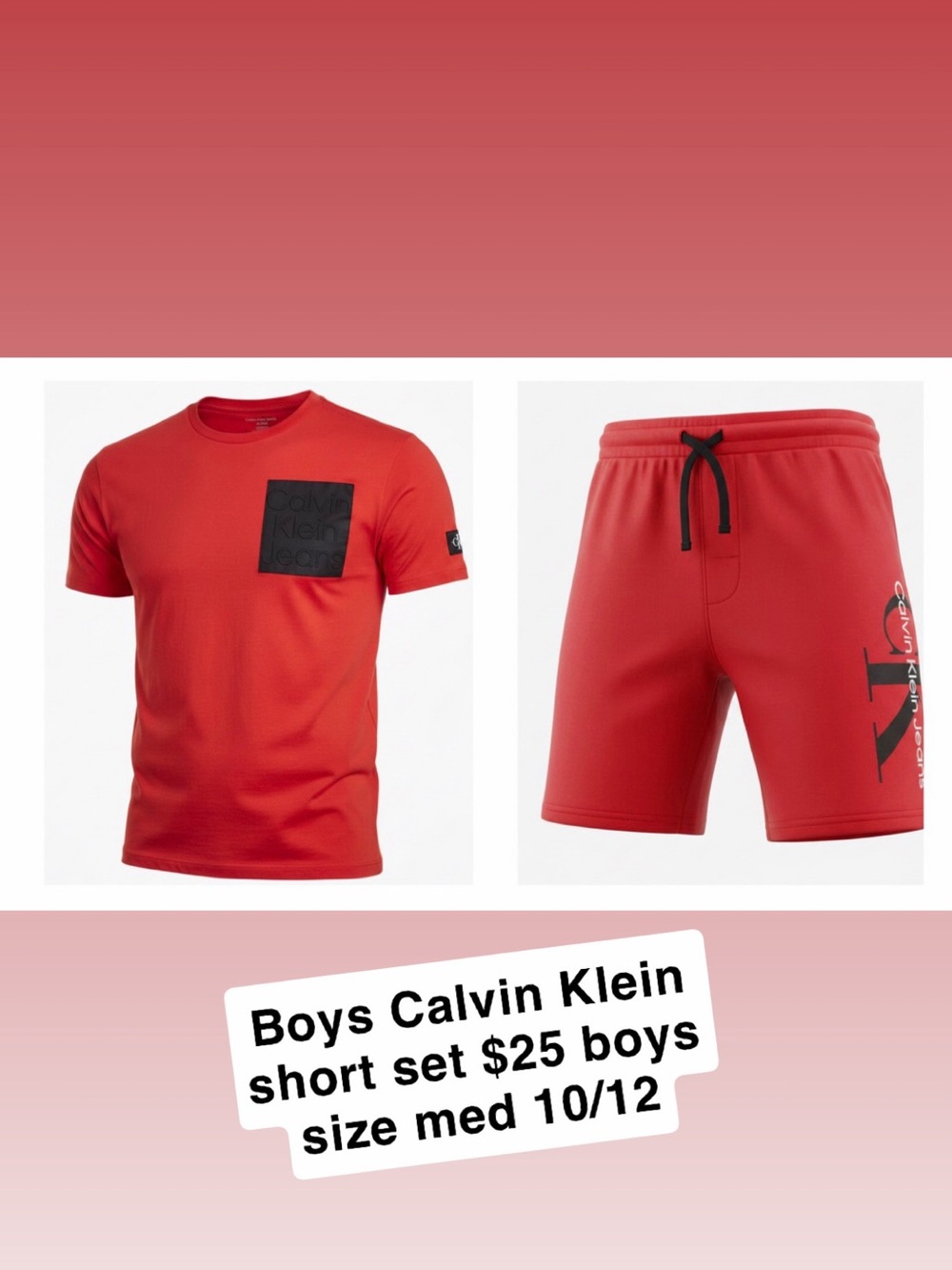Calvin Klein Red Boys Athletic Tee & Shorts Set with Black Accents